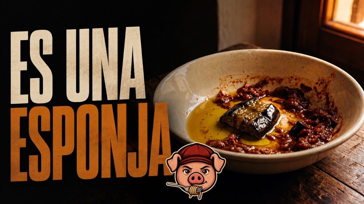Plato de pasta alla norma con berenjena frita, tomate reducido y ricotta salata rallada
