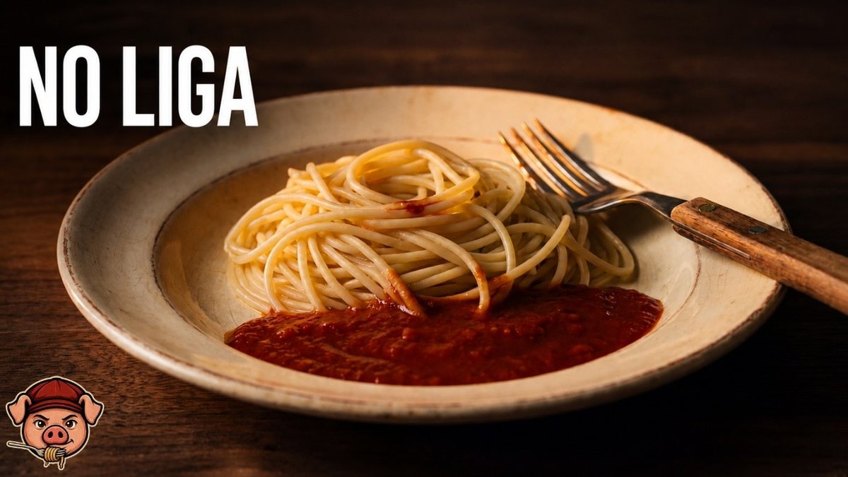 Pasta ligada en la sartén con salsa brillante, ejemplo de por qué la salsa no se pega a la pasta cuando falta almidón