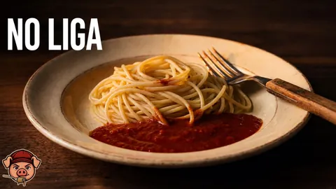 Pasta ligada en la sartén con salsa brillante, ejemplo de por qué la salsa no se pega a la pasta cuando falta almidón