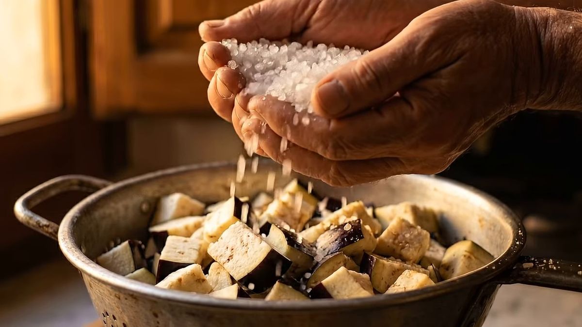 Purgar con sal gruesa: un peso encima y media hora: fotograma del vídeo de El Cuchinero Pastas