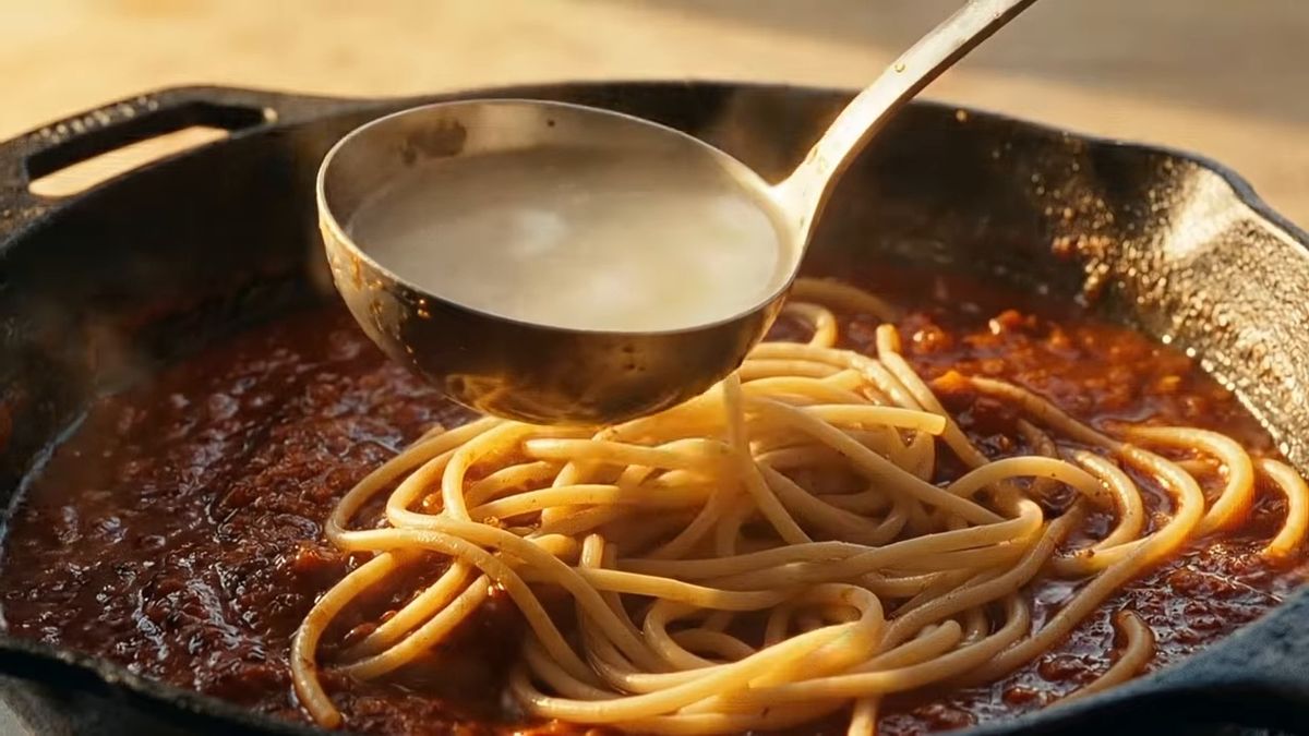 El almidón del agua de cocción es el cemento: fotograma del vídeo de El Cuchinero Pastas